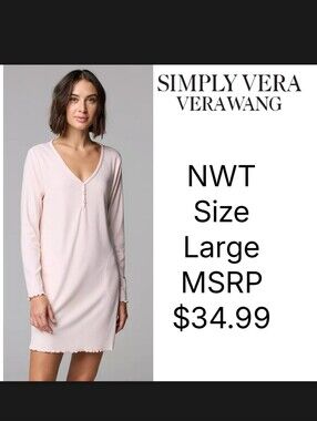 NWT Simply Vera Vera Wang Pointelle Long Sleeve Sleepshirt Size Large Pink Blush
